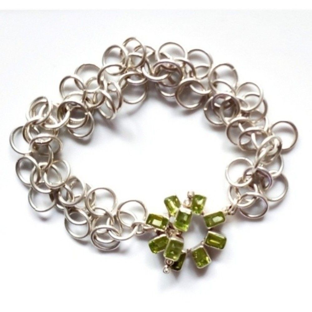 Chainmaille Multi Loop Peridot Green Crystals Cir… - image 3